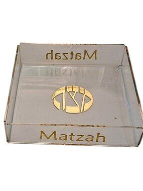 Vintage Passover Matzoh Tray Clear Acrylic Gold Embossed